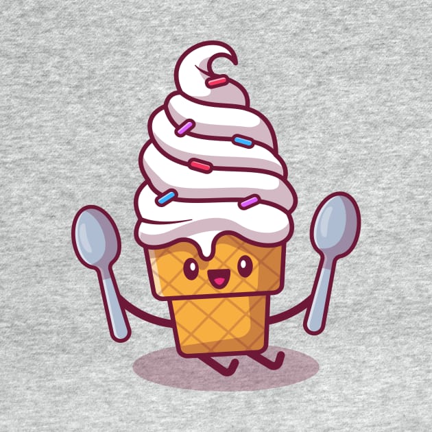 Cute Ice Cream Sitting And Holding Spoons by Catalyst Labs